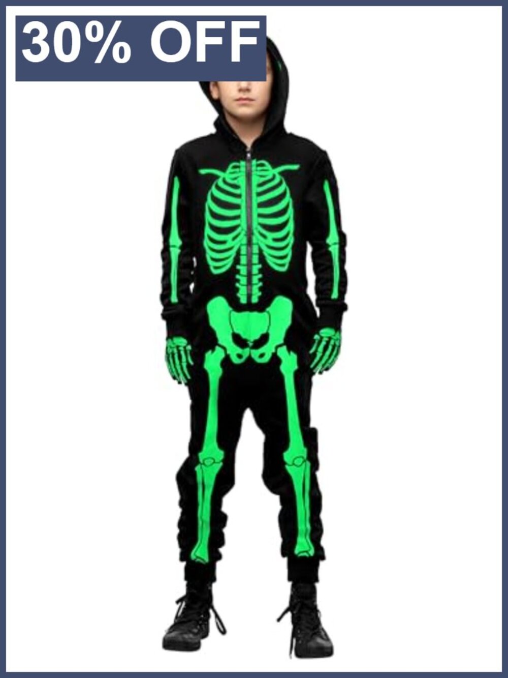 Kids Skeleton Onesie Halloween Costume Glow In The Dark Jumpsuit With Gloves